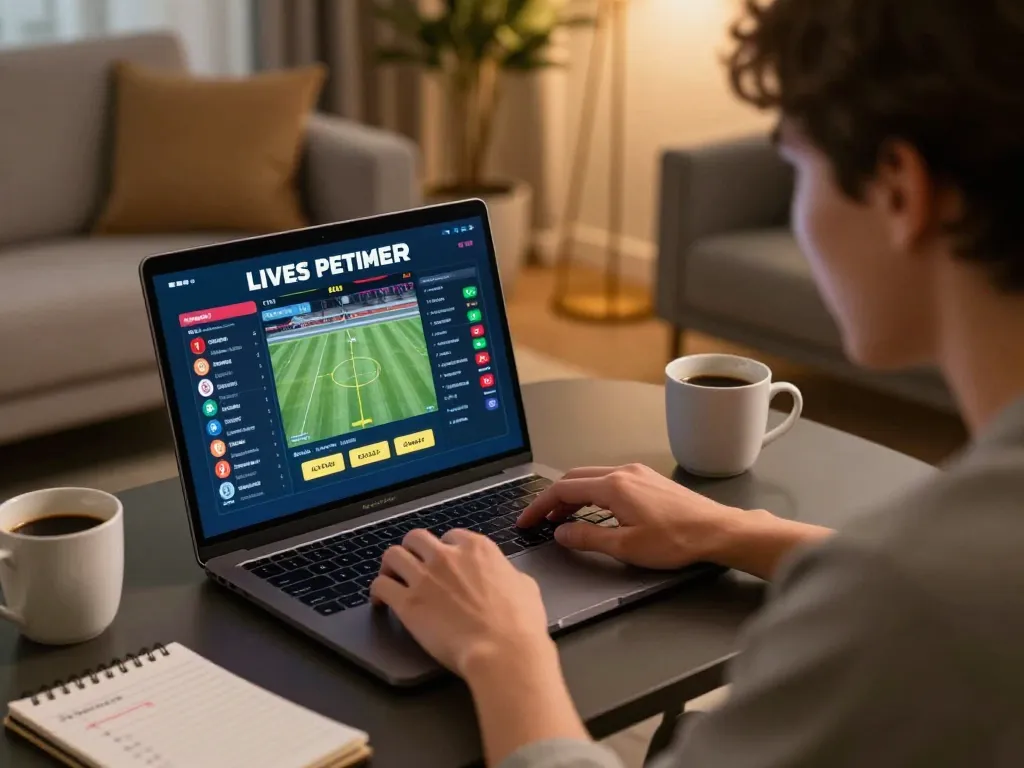 Kuwin sports betting scene with a focused player using laptop for real-time odds and strategy.