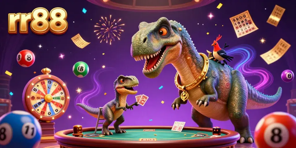 Experience the excitement of rr88 casino with colorful lottery balls and vibrant casino elements.