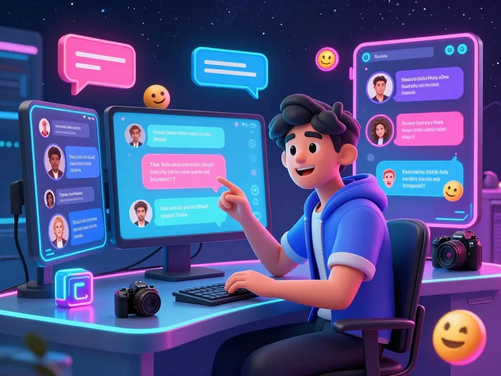 Experience engaging NSFW chat with a vibrant AI character in a futuristic digital landscape.
