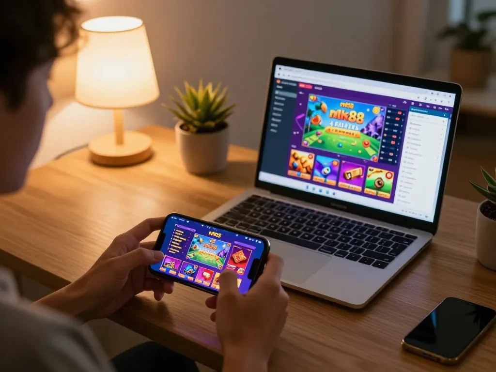 Player using nk88 mobile app for an exciting online gambling experience