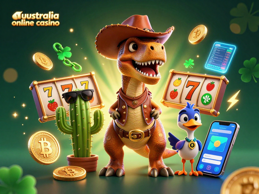 Engage in thrilling gameplay at australia online casino with slot reels and vibrant characters.