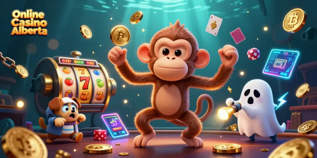 Engage with thrilling gameplay at Online Casino Alberta, featuring whimsical characters and vibrant casino elements.