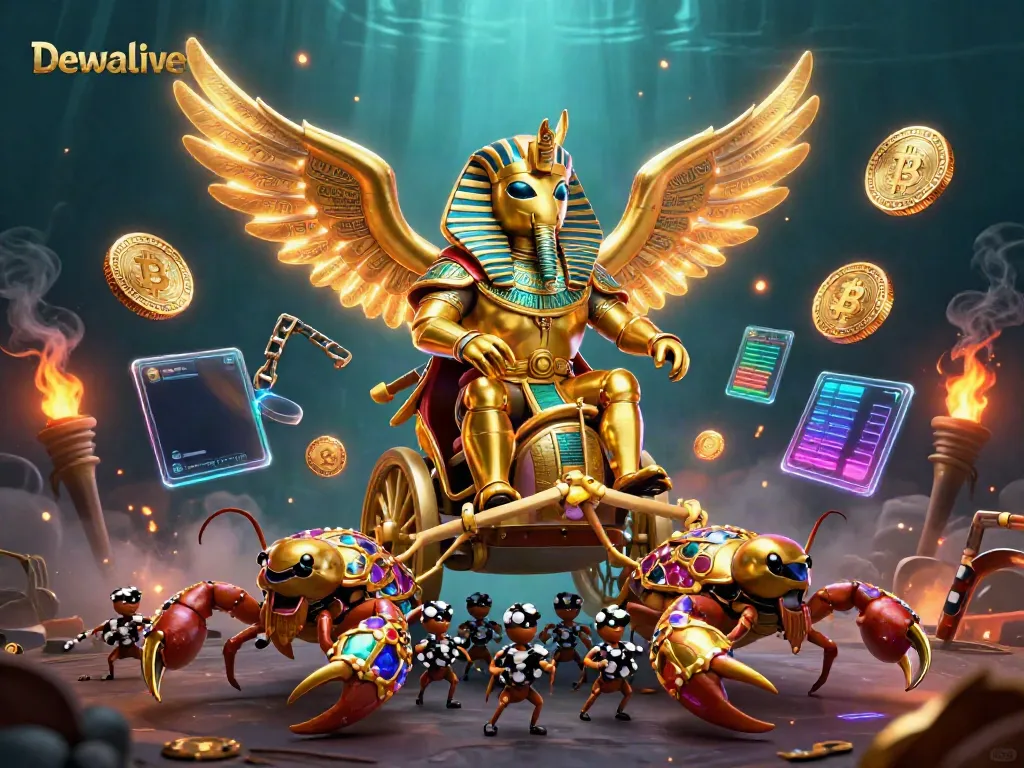 Dewalive platform showcasing exciting slot games with a golden scarab and scorpions.