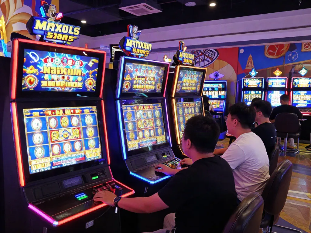 Players celebrating victories while playing slot maxwin games at a vibrant online casino