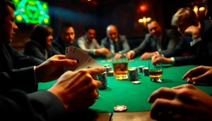 Engaged players competing in a thrilling Poker Game surrounded by chips and cards.