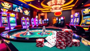 Experience the thrill of MM 88 at a luxury casino with poker chips and roulette table.
