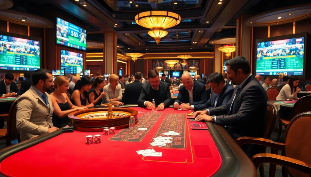 S8 gaming table with poker chips and cards in a luxurious casino setting, showcasing excitement in betting.