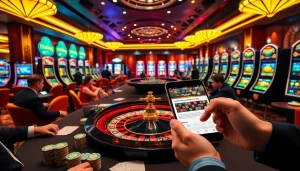 Experience the thrill of thabet as players engage in high-stakes poker and roulette in a luxurious casino setting.
