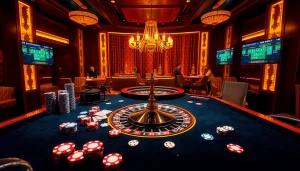 Experience the thrill of gambling at Nhà cái Bj66 with exciting casino elements like poker chips and a roulette wheel.