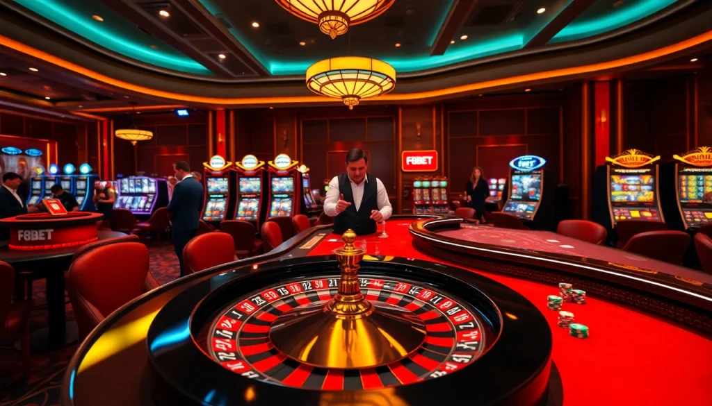 Players experience the thrill of F8BET in a vibrant casino atmosphere.