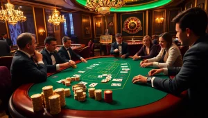 Experience thrilling gameplay at 32 win's luxury poker tables with vibrant chips and cards.