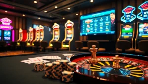 Experience the excitement of betting at SOIBET black with high-stakes poker chips and a roulette wheel.
