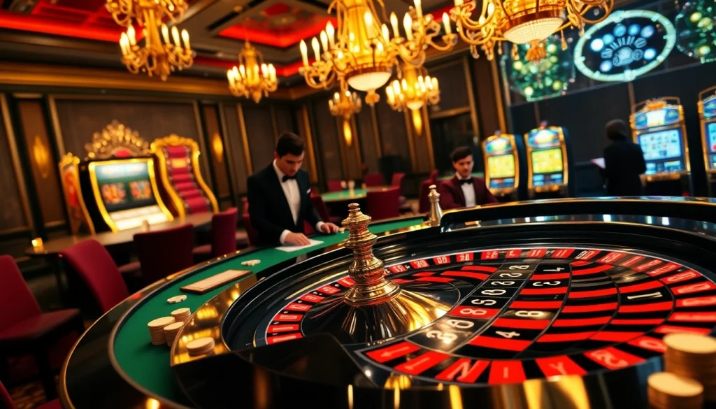 Experience the excitement of online gambling with https://mm88.tokyo/ at a lavish casino table filled with players.