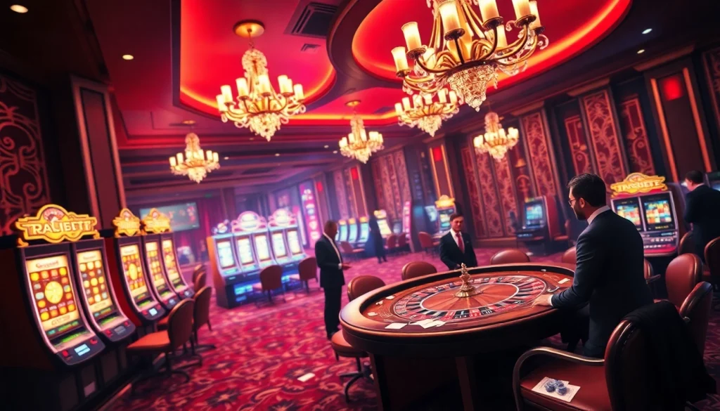 Experience high-stakes action in a febet casino gaming room featuring roulette, slot machines, and poker tables.