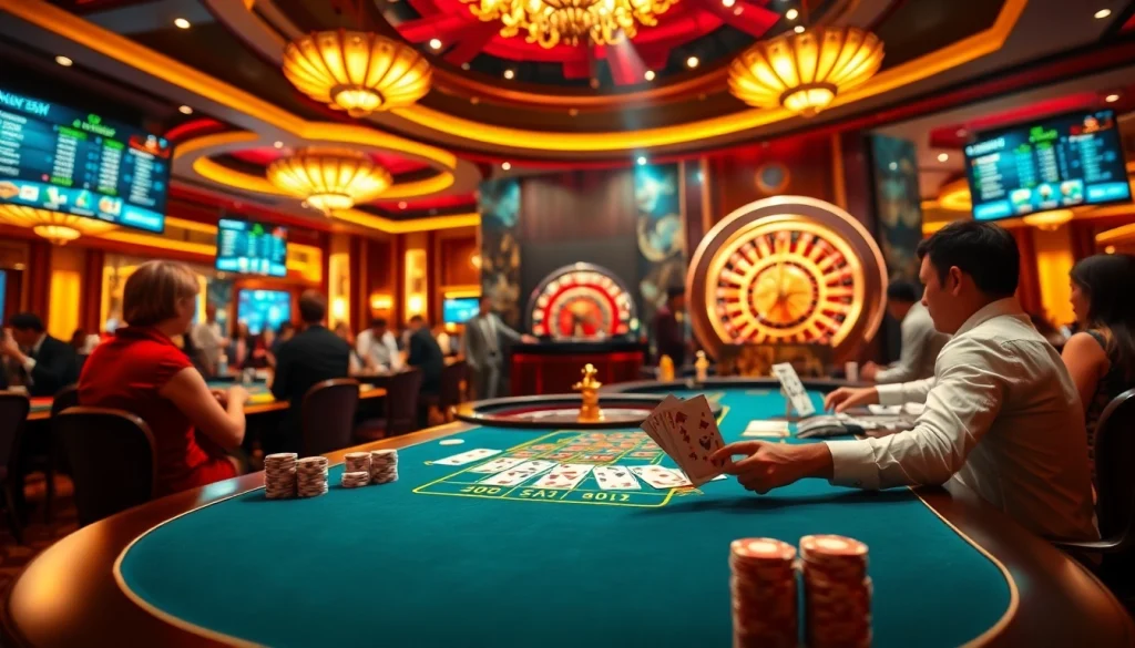 Experience thrilling moments at 6rwin55.com with players and casino tables showcasing excitement in high-stakes gaming.