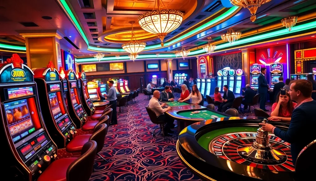 Experience the thrilling atmosphere at bomwin's vibrant casino with lively games and elegant players.