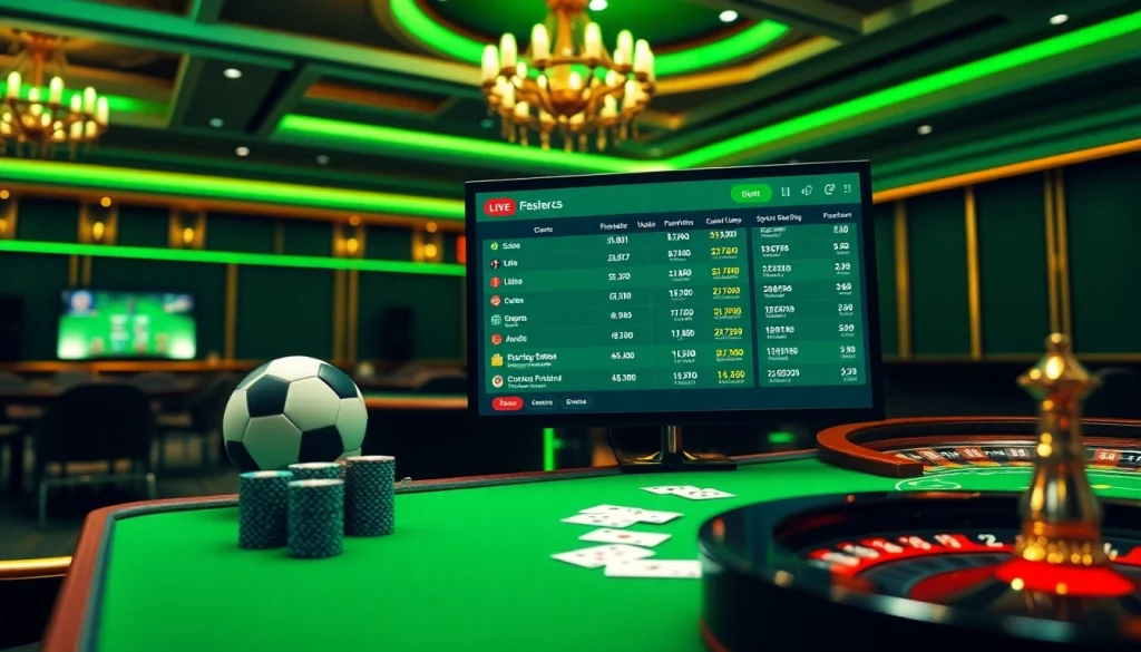 Experience สมัครแทงบอล with excitement in a vibrant casino atmosphere showcasing betting slips and lively sports interfaces.