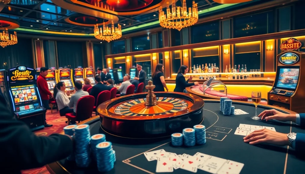 Experience the thrilling atmosphere of KK55.com with players strategizing at the casino tables.