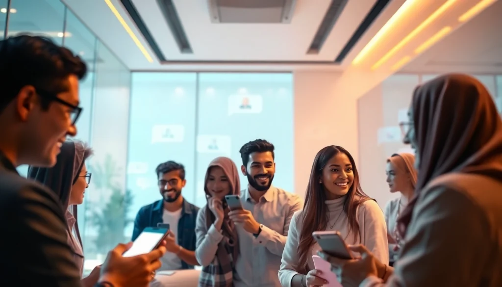 مشهد غرفة دردشة جذاب يمثل شات الرياض، يعرض المستخدمين في محادثات حيوية.