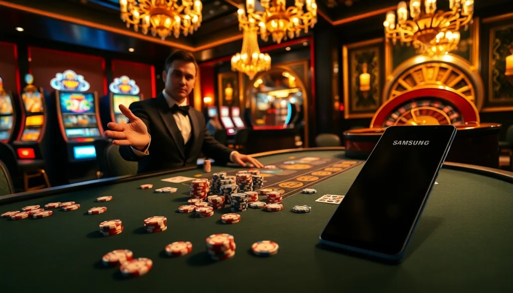 Players enjoying a thrilling game at the S8 casino table with vibrant colors and luxurious props.