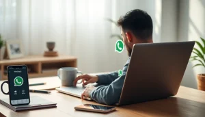 在现代家庭办公室环境中，使用快连VPN进行的 WhatsApp Web 视频通话。