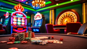 הנאה מחוויות משחק מרגשות באינטרנט עם רמי אונליין בסביבה קזינית אלגנטית, כולל קלפים וצ'יפים.