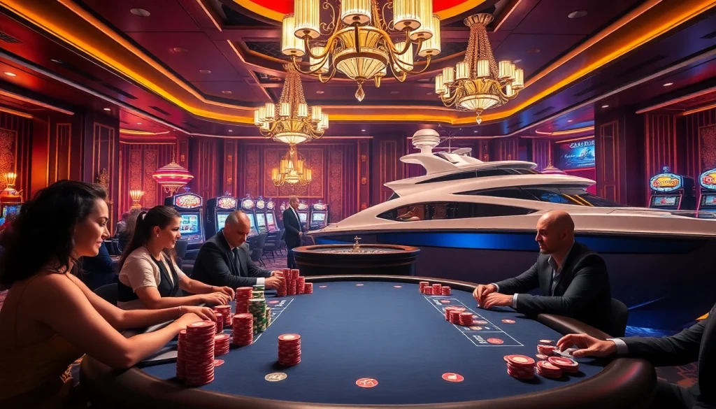 SX88 yacht complements a thrilling casino atmosphere with poker chips and roulette tables.