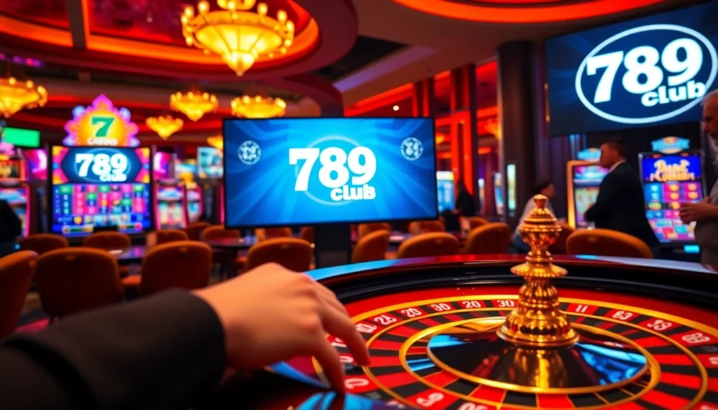 Players enjoying thrilling games at 789club, featuring roulette, slots, and vibrant casino atmosphere.