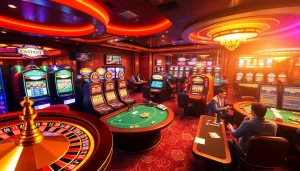 Experience thrilling casino action at https://nh88vn.com/ with vibrant tables, chips, and slot machines in play.
