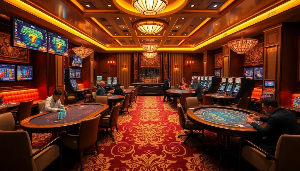 Exciting online gaming environment at https://789club.quest/ featuring poker tables and vibrant slot machines.
