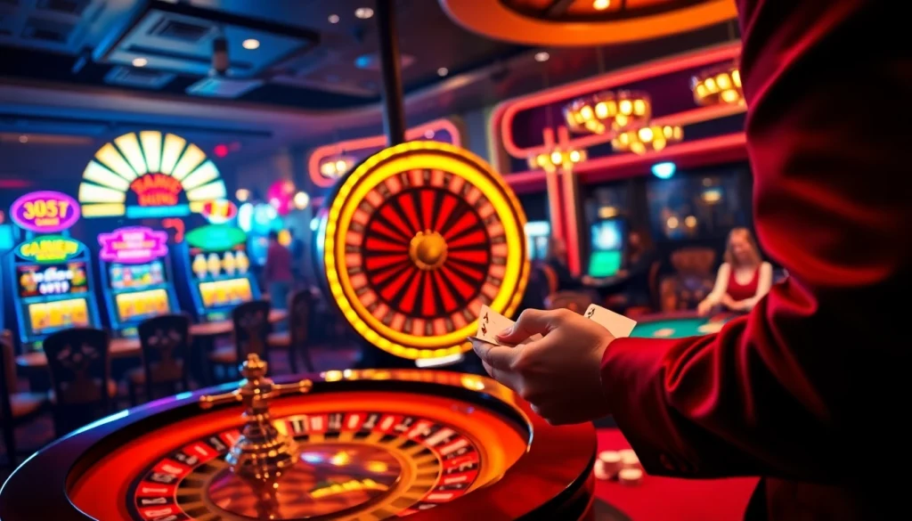 Exciting gambling at https://xx88.nl/ with a vibrant roulette wheel and casino tables.