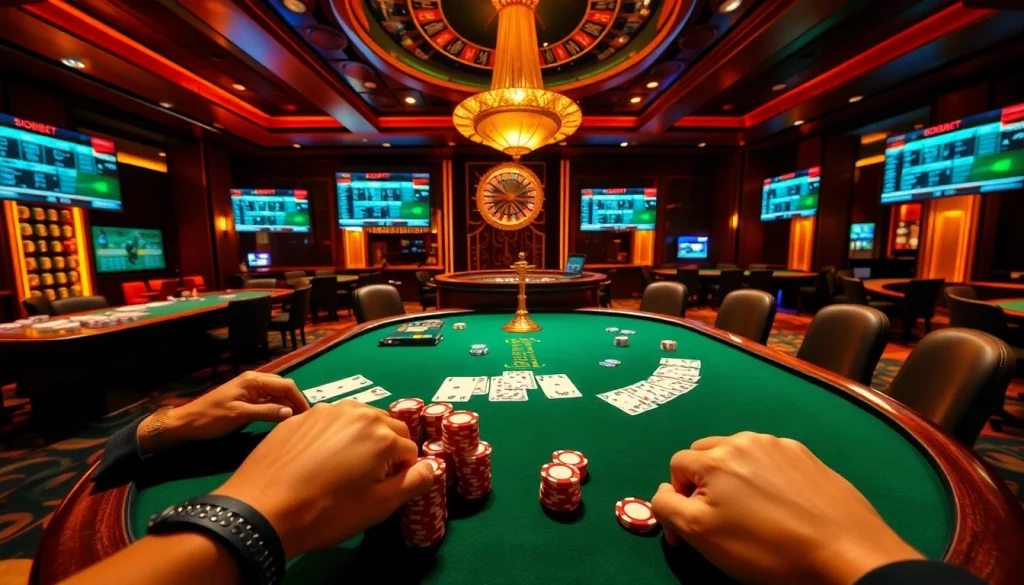 Sbobet betting action at a thrilling poker table with vibrant chips and cards.