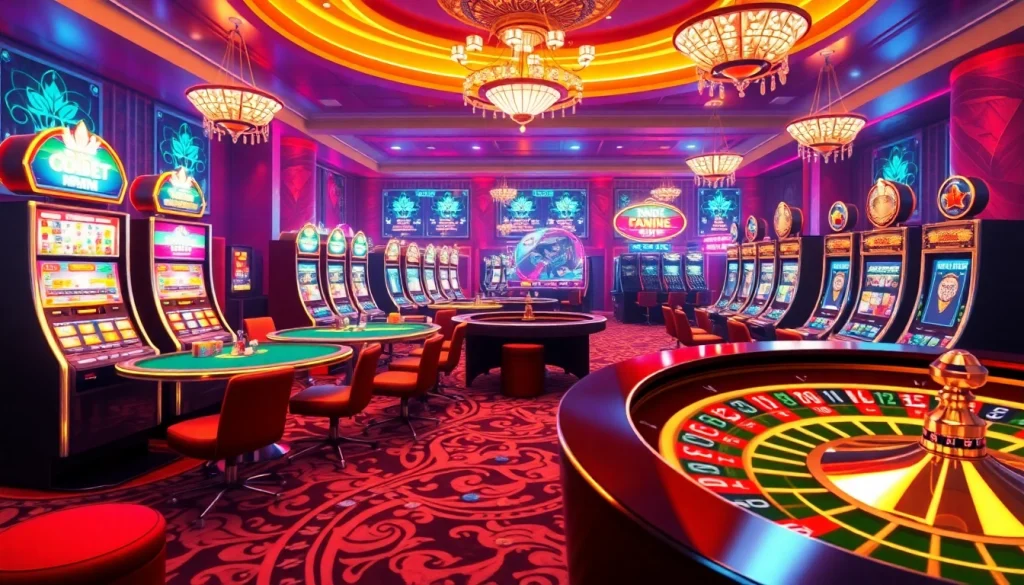 Experience the excitement of live gaming at https://soibet.vision/ featuring vibrant casino tables and slot machines.