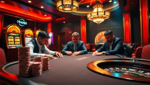 Players winning at a poker table in a luxurious casino setting, showcasing the excitement of 79king's gaming experience.