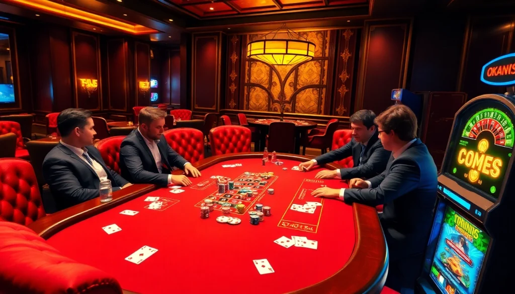 Experience thrilling casino action with players at a poker table inspired by https://okwin.blog/ reflecting excitement and strategy.