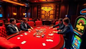 Experience thrilling casino action with players at a poker table inspired by https://okwin.blog/ reflecting excitement and strategy.