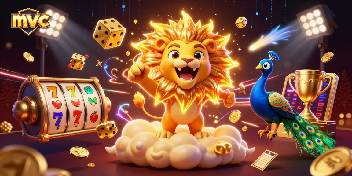 Experience blackjack and slots in action at mvc, featuring a majestic lion and golden gaming elements.
