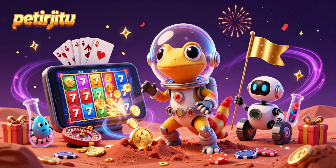 Pemain petirjitu bermain di kasino emas dengan smartphone menunjukkan slot yang memutar reel.